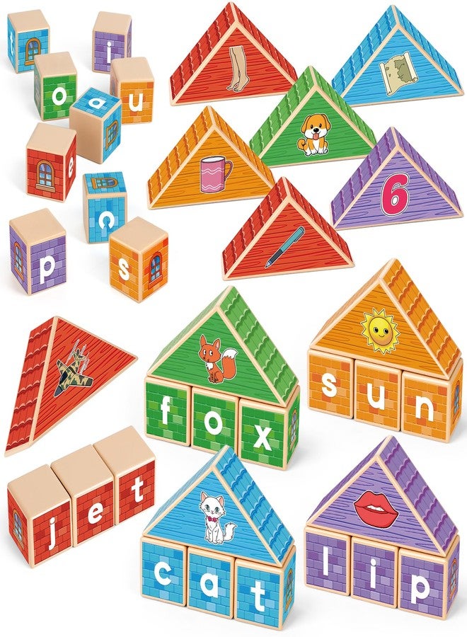 Kasfalci CVC Kasfalci Wooden Alphabet Letter Blocks - Toddler Phonics Games for Learning to Read & Spell, Speech Therapy Toys for Preschool Kindergarten Classroom - Image 1